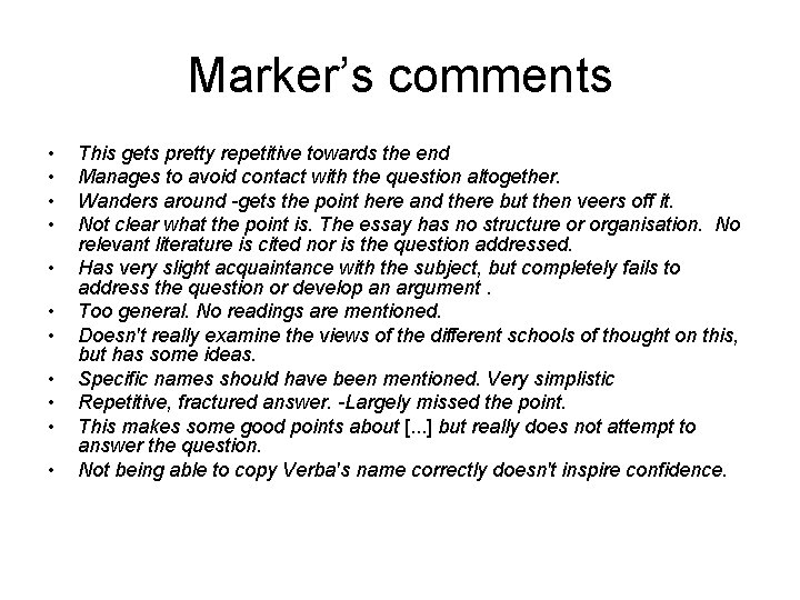 Marker’s comments • • • This gets pretty repetitive towards the end Manages to