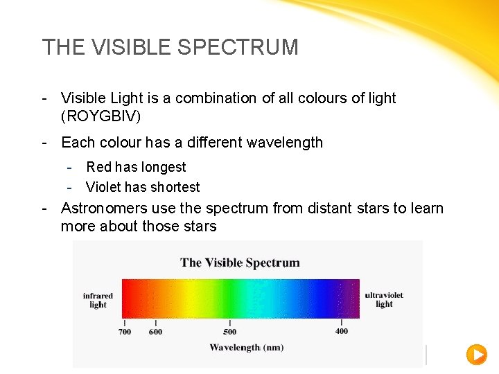 THE VISIBLE SPECTRUM - Visible Light is a combination of all colours of light