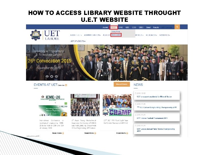HOW TO ACCESS LIBRARY WEBSITE THROUGHT U. E. T WEBSITE 