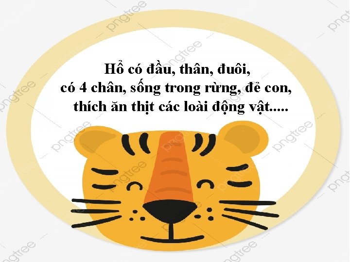 Hổ có đầu, thân, đuôi, có 4 chân, sống trong rừng, đẻ con, thích