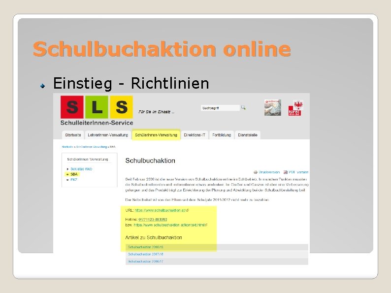 Schulbuchaktion online Einstieg - Richtlinien 