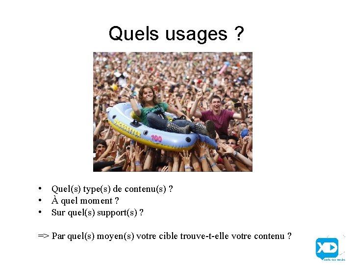 Quels usages ? • Quel(s) type(s) de contenu(s) ? • À quel moment ?