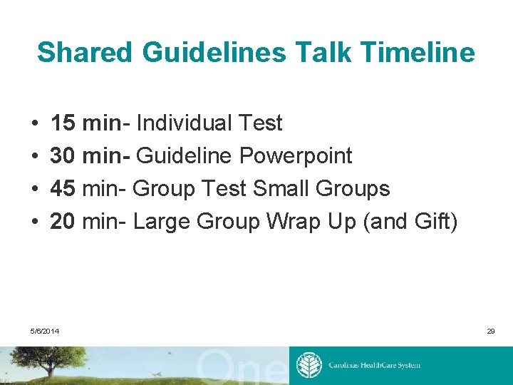 Shared Guidelines Talk Timeline • • 15 min- Individual Test 30 min- Guideline Powerpoint