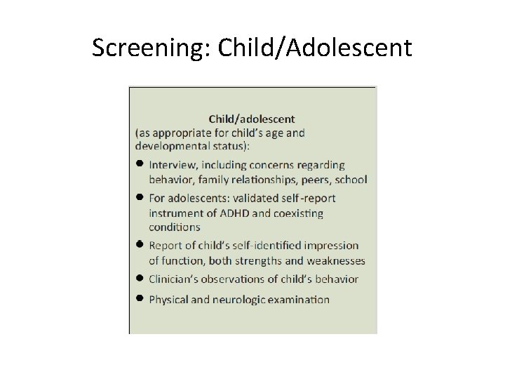 Screening: Child/Adolescent 