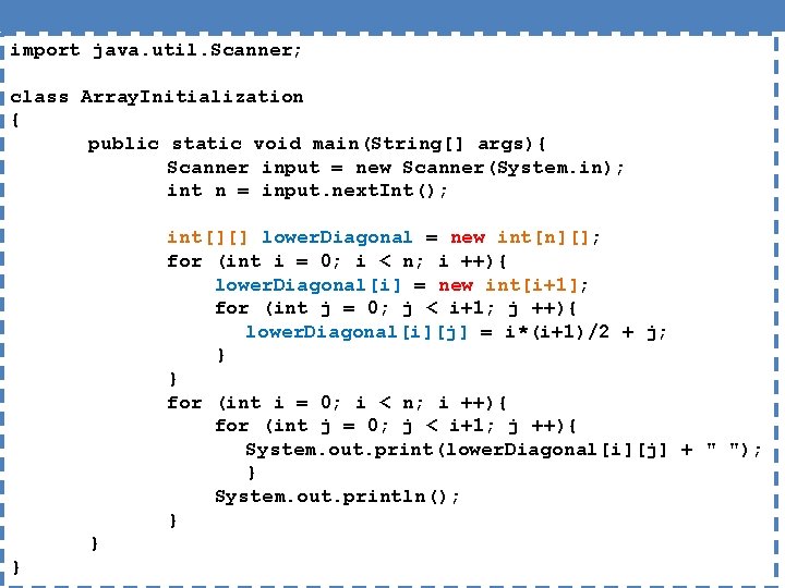 import java. util. Scanner; class Array. Initialization { public static void main(String[] args){ Scanner