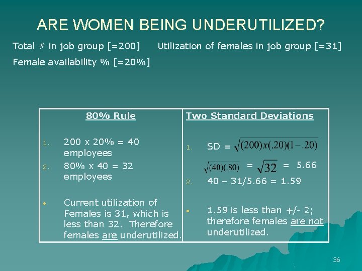 ARE WOMEN BEING UNDERUTILIZED? Total # in job group [=200] Utilization of females in