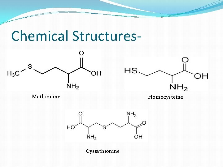 Chemical Structures- Methionine Homocysteine Cystathionine 