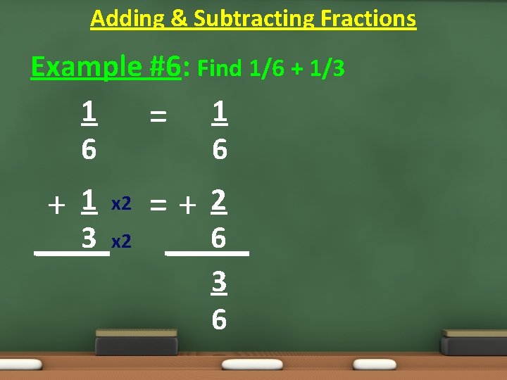 Adding & Subtracting Fractions Example #6: Find 1/6 + 1/3 1 = 1 6