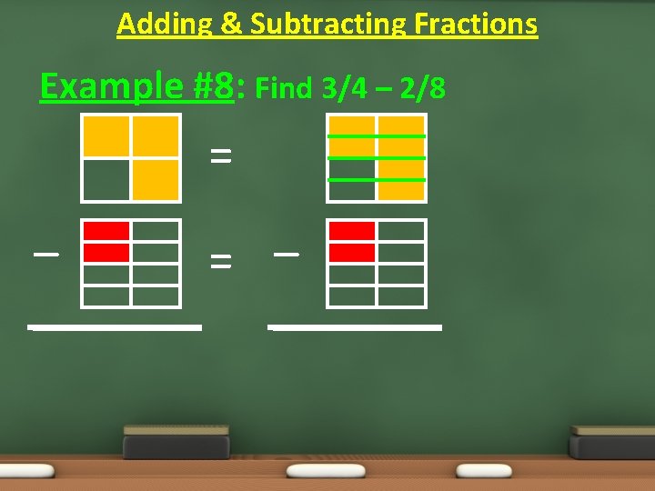 Adding & Subtracting Fractions Example #8: Find 3/4 – 2/8 = – 