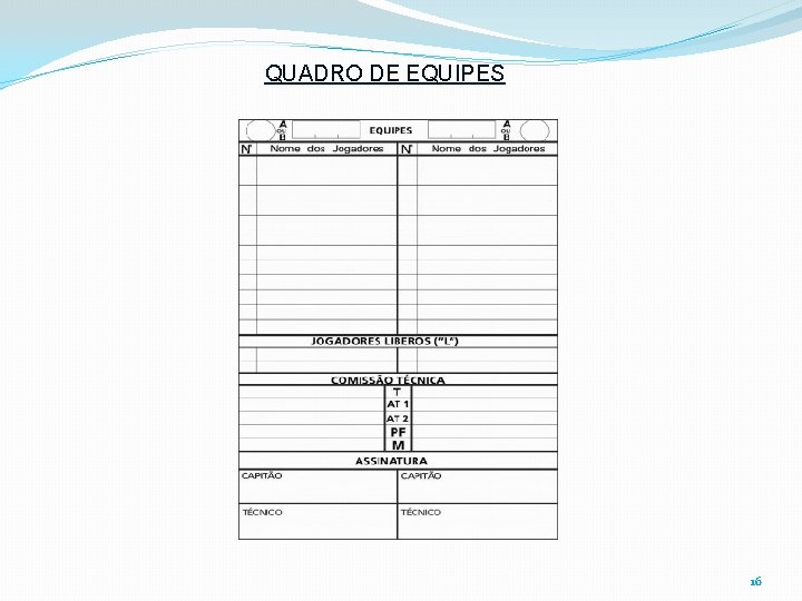 QUADRO DE EQUIPES 16 