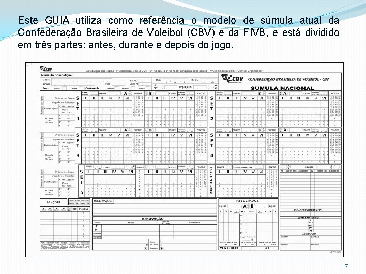 Este GUIA utiliza como referência o modelo de súmula atual da Confederação Brasileira de