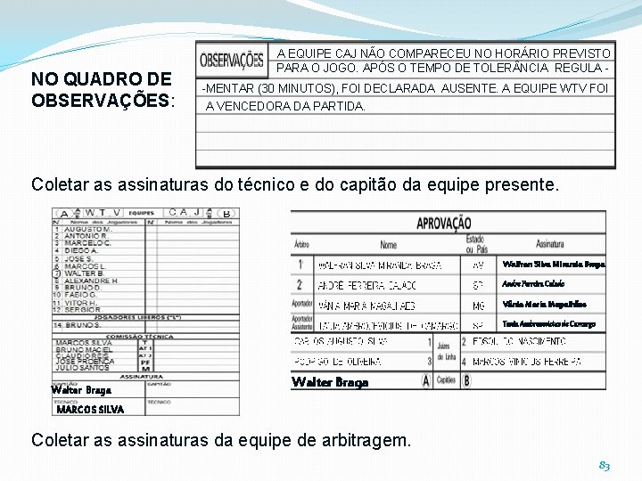 NO QUADRO DE OBSERVAÇÕES: A EQUIPE CAJ NÃO COMPARECEU NO HORÁRIO PREVISTO PARA O