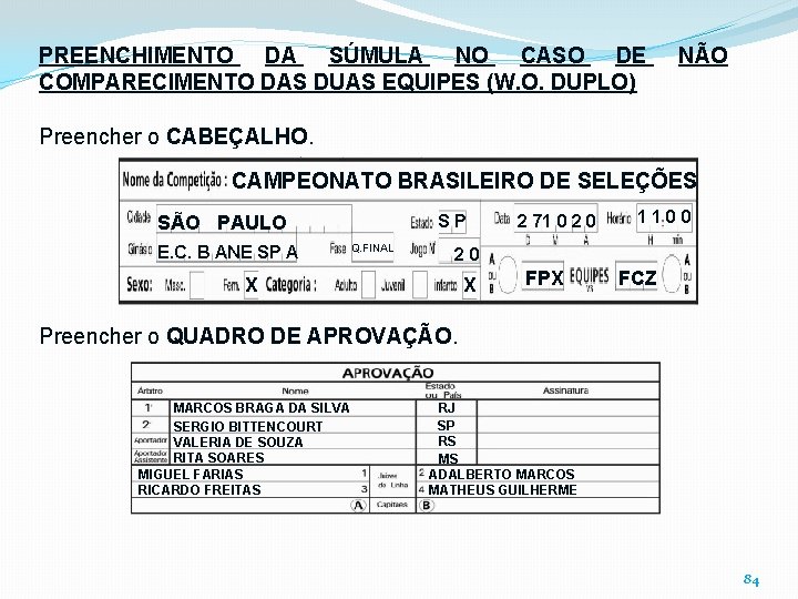 PREENCHIMENTO DA SÚMULA NO CASO DE COMPARECIMENTO DAS DUAS EQUIPES (W. O. DUPLO) NÃO