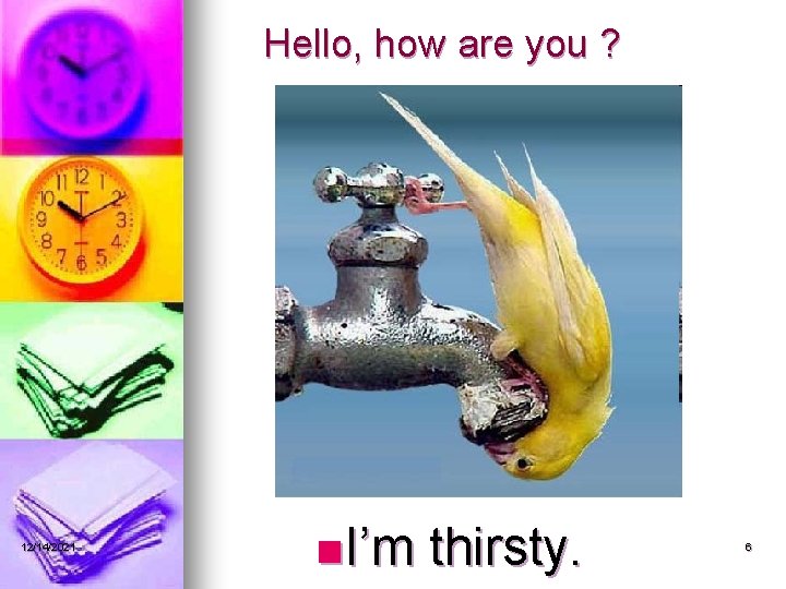 Hello, how are you ? 12/14/2021 n I’m thirsty. 6 