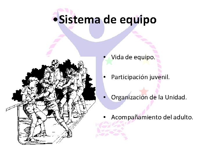  • Sistema de equipo • Vida de equipo. • Participación juvenil. • Organización