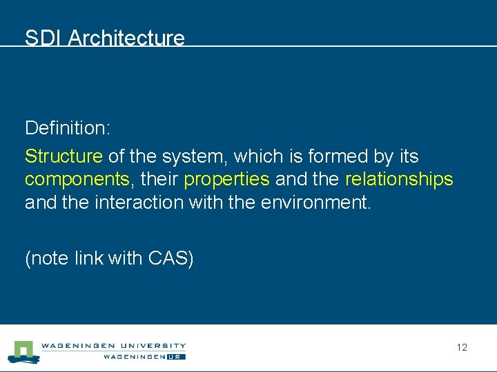 SDI Architecture Definition: Structure of the system, which is formed by its components, their