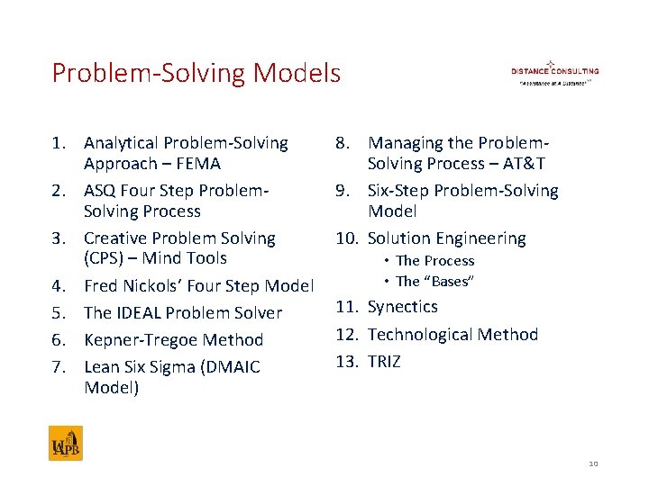 Problem-Solving Models 1. Analytical Problem-Solving Approach – FEMA 2. ASQ Four Step Problem. Solving