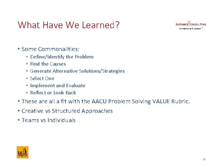 What Have We Learned? • Some Commonalities: • • • Define/Identify the Problem Find