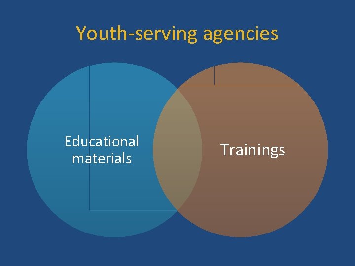 Youth-serving agencies Educational materials Trainings 