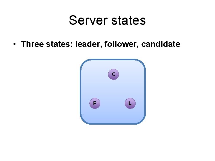 Server states • Three states: leader, follower, candidate C F L 