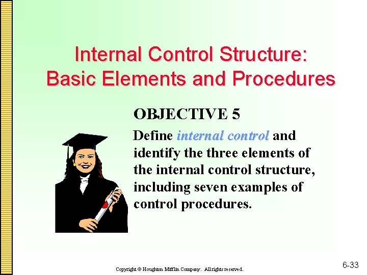 Internal Control Structure: Basic Elements and Procedures OBJECTIVE 5 Define internal control and identify