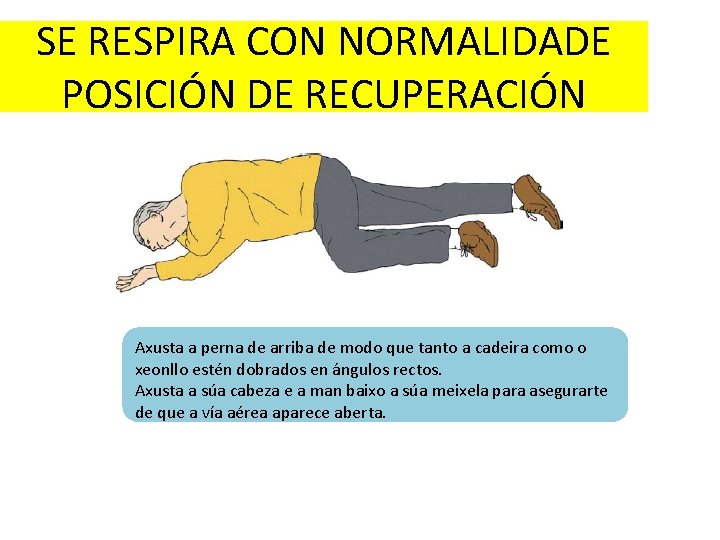 SE RESPIRA CON NORMALIDADE POSICIÓN DE RECUPERACIÓN Axusta a perna de arriba de modo