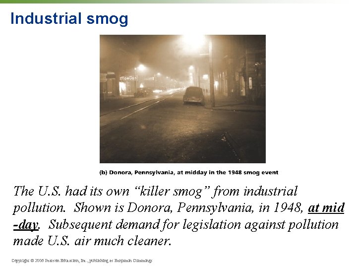 Industrial smog The U. S. had its own “killer smog” from industrial pollution. Shown