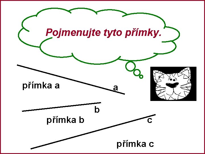 Pojmenujte tyto přímky. přímka a a b přímka b c přímka c 