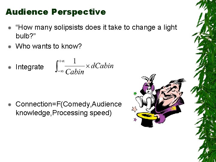 Audience Perspective “How many solipsists does it take to change a light bulb? ”