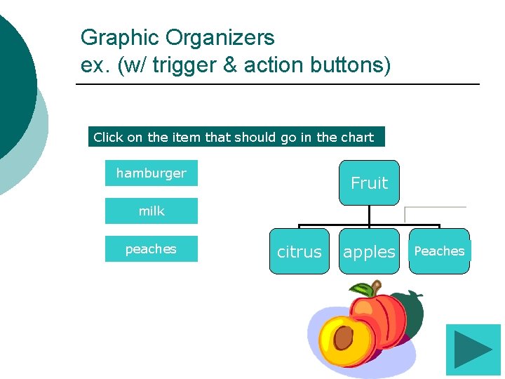 Graphic Organizers ex. (w/ trigger & action buttons) Click on the item that should Graphic Organizers ex. (w/ trigger & action buttons) Click on the item that should