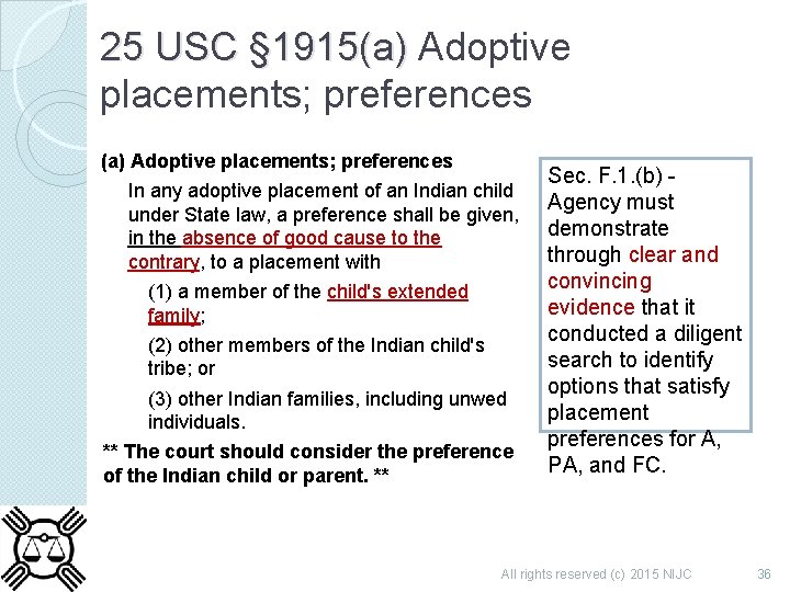 25 USC § 1915(a) Adoptive placements; preferences In any adoptive placement of an Indian