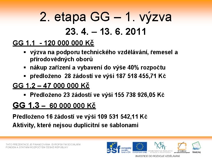 2. etapa GG – 1. výzva 23. 4. – 13. 6. 2011 GG 1.