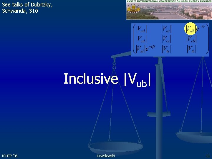 See talks of Dubitzky, Schwanda, S 10 Inclusive |Vub| ICHEP '06 Kowalewski 11 