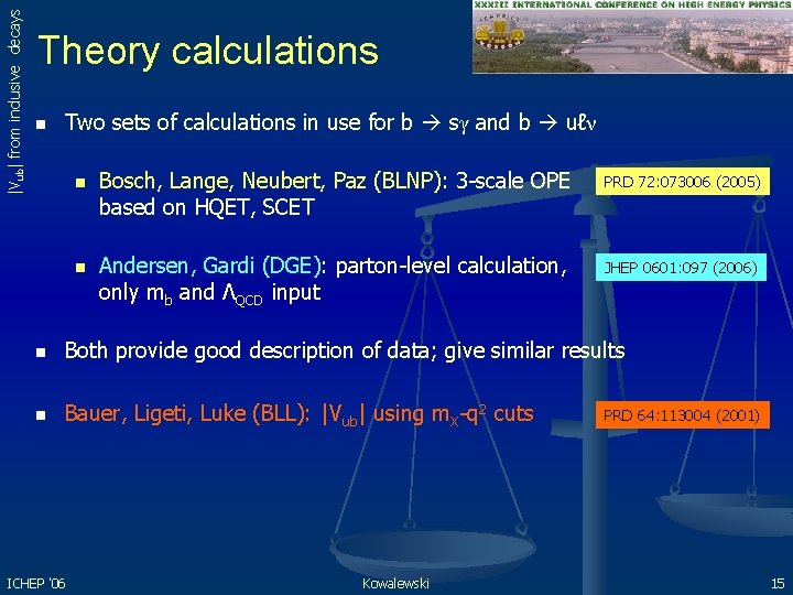 |Vub| from inclusive decays Theory calculations n Two sets of calculations in use for