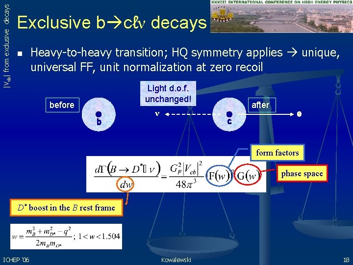 |Vcb| from exclusive decays Exclusive b cℓν decays n Heavy-to-heavy transition; HQ symmetry applies