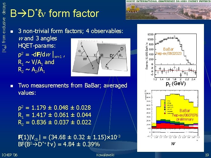 |Vcb| from exclusive decays B D*ℓν form factor n n 3 non-trivial form factors;