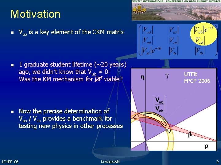 Motivation n Vub is a key element of the CKM matrix 1 graduate student