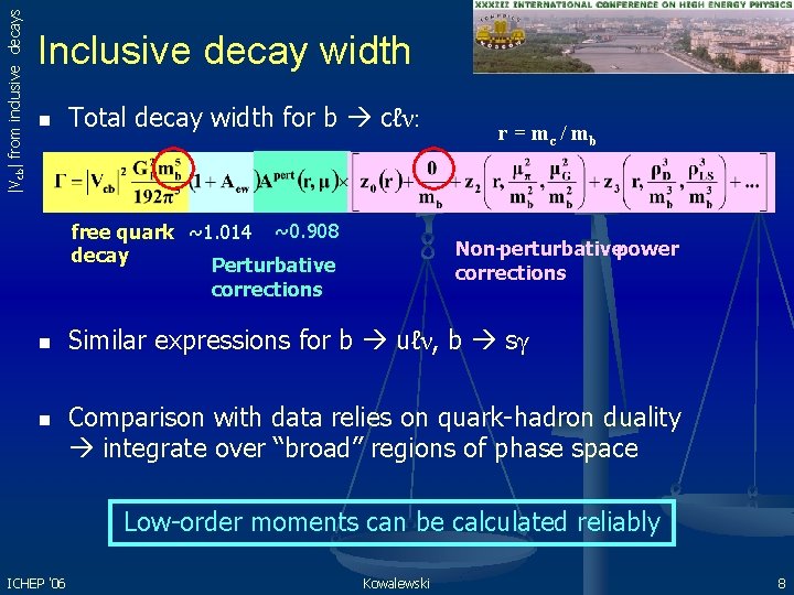 |Vcb| from inclusive decays Inclusive decay width n Total decay width for b cℓν: