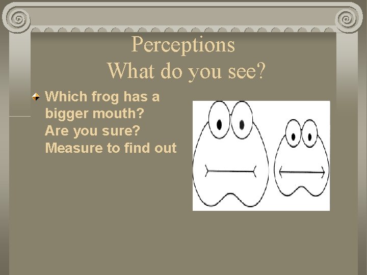 Perceptions What do you see? Which frog has a bigger mouth? Are you sure?