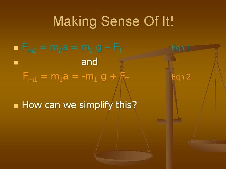 Making Sense Of It! n n n Fm 2 = m 2 a =