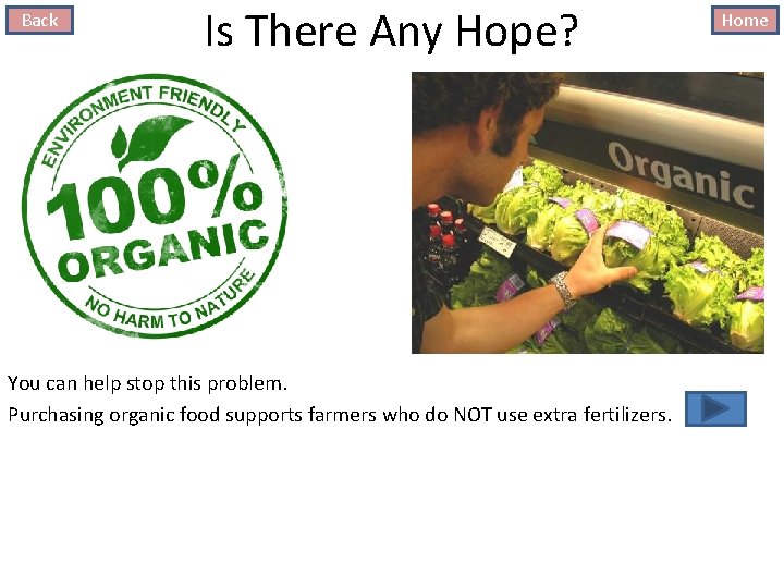 Back Is There Any Hope? You can help stop this problem. Purchasing organic food