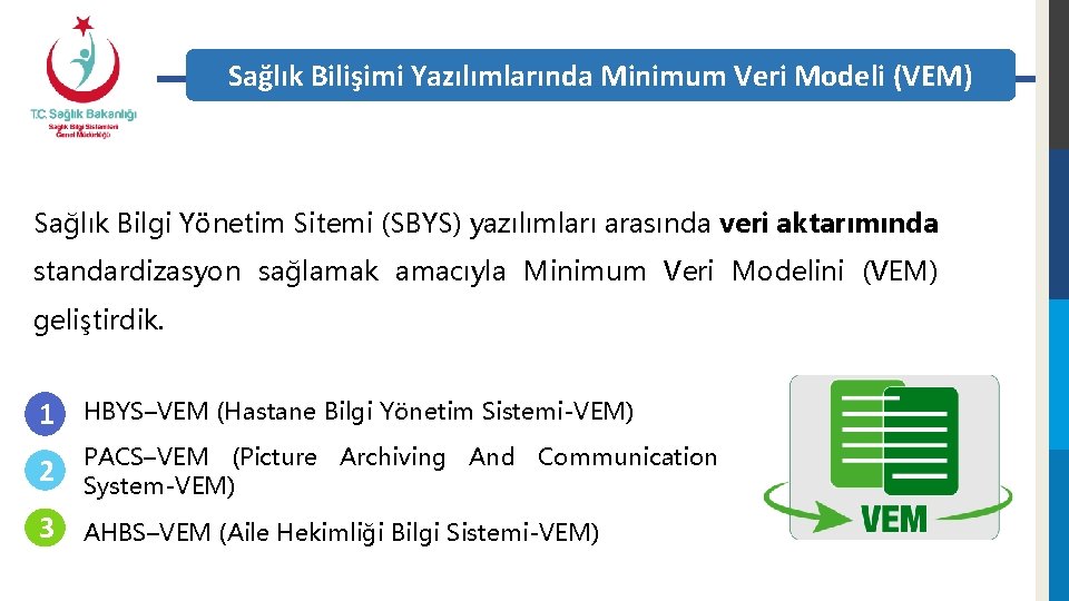 Sağlık Bilişimi Yazılımlarında Minimum Veri Modeli (VEM) Sağlık Bilgi Yönetim Sitemi (SBYS) yazılımları arasında