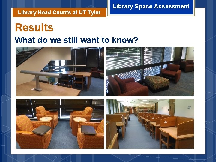 Library Head Counts at UT Tyler Library Space Assessment Results What do we still