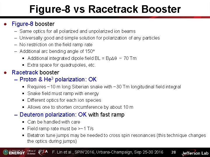 Figure-8 vs Racetrack Booster Figure-8 booster – – Same optics for all polarized and