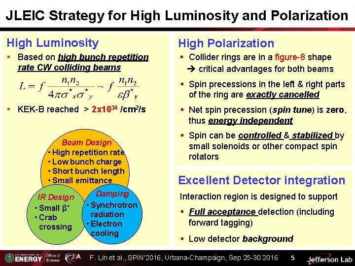 JLEIC Strategy for High Luminosity and Polarization High Luminosity High Polarization § Based on