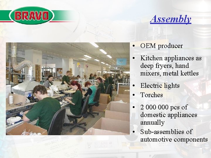 Assembly • OEM producer • Kitchen appliances as deep fryers, hand mixers, metal kettles