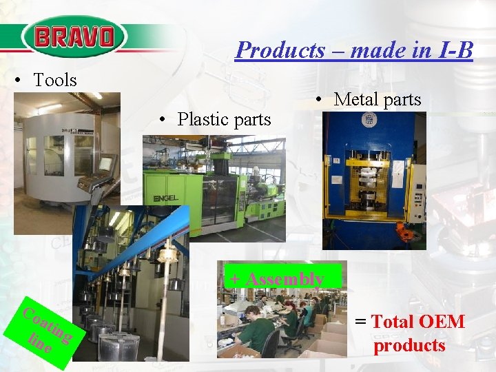 Products – made in I-B • Tools • Plastic parts • Metal parts +