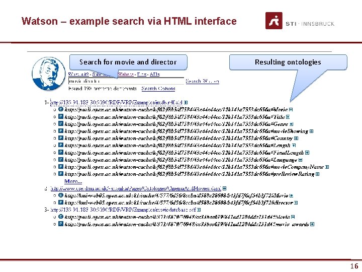 Watson – example search via HTML interface Search for movie and director www. sti-innsbruck.