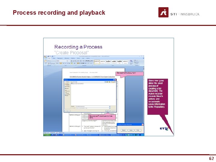 Process recording and playback www. sti-innsbruck. at 62 62 