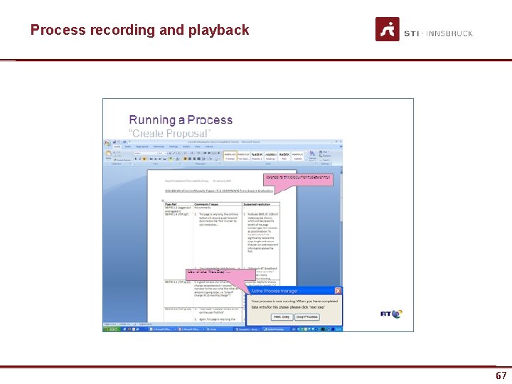Process recording and playback www. sti-innsbruck. at 67 67 